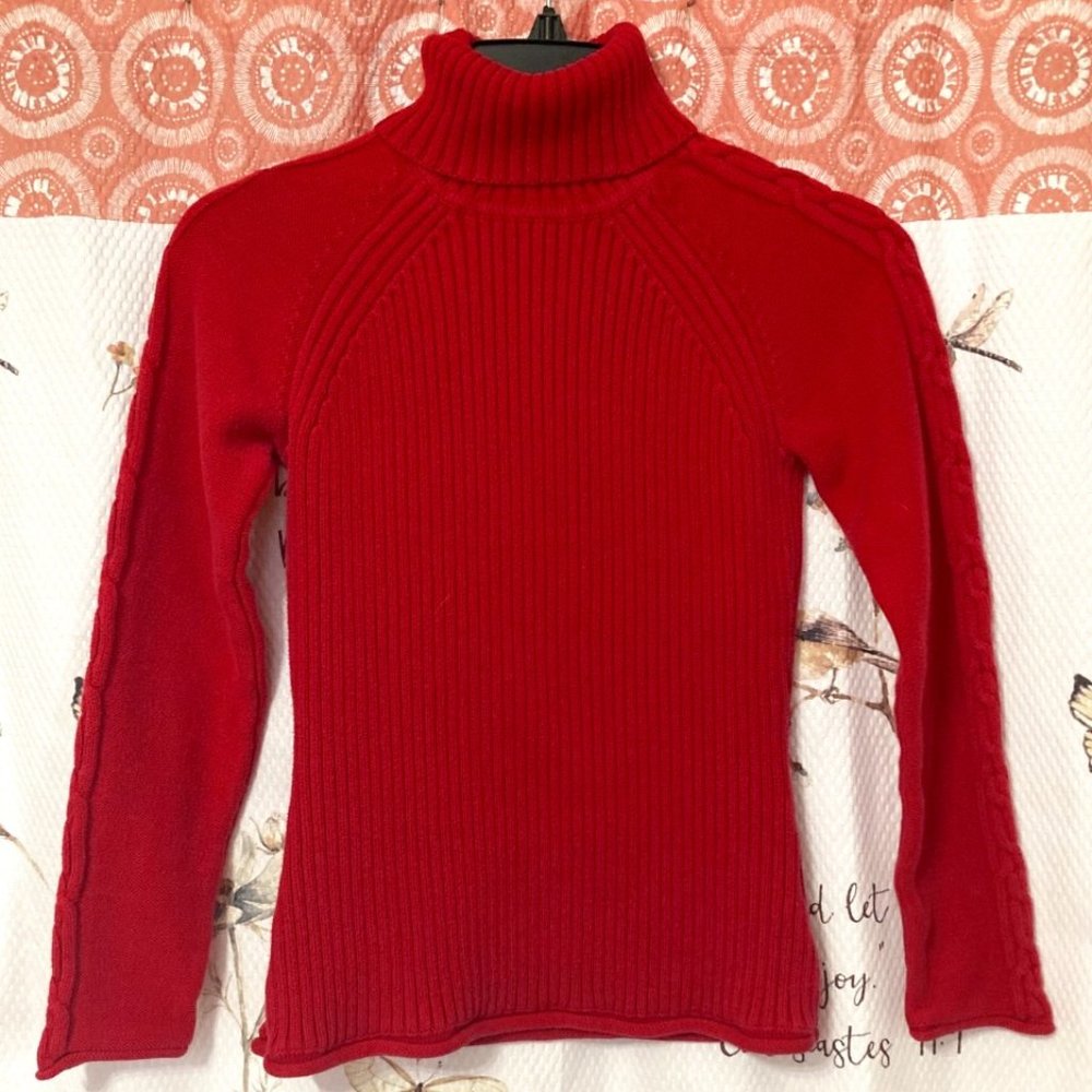 Style & Co. Womens Petite Ribbed Knit Turtleneck Sweater Red